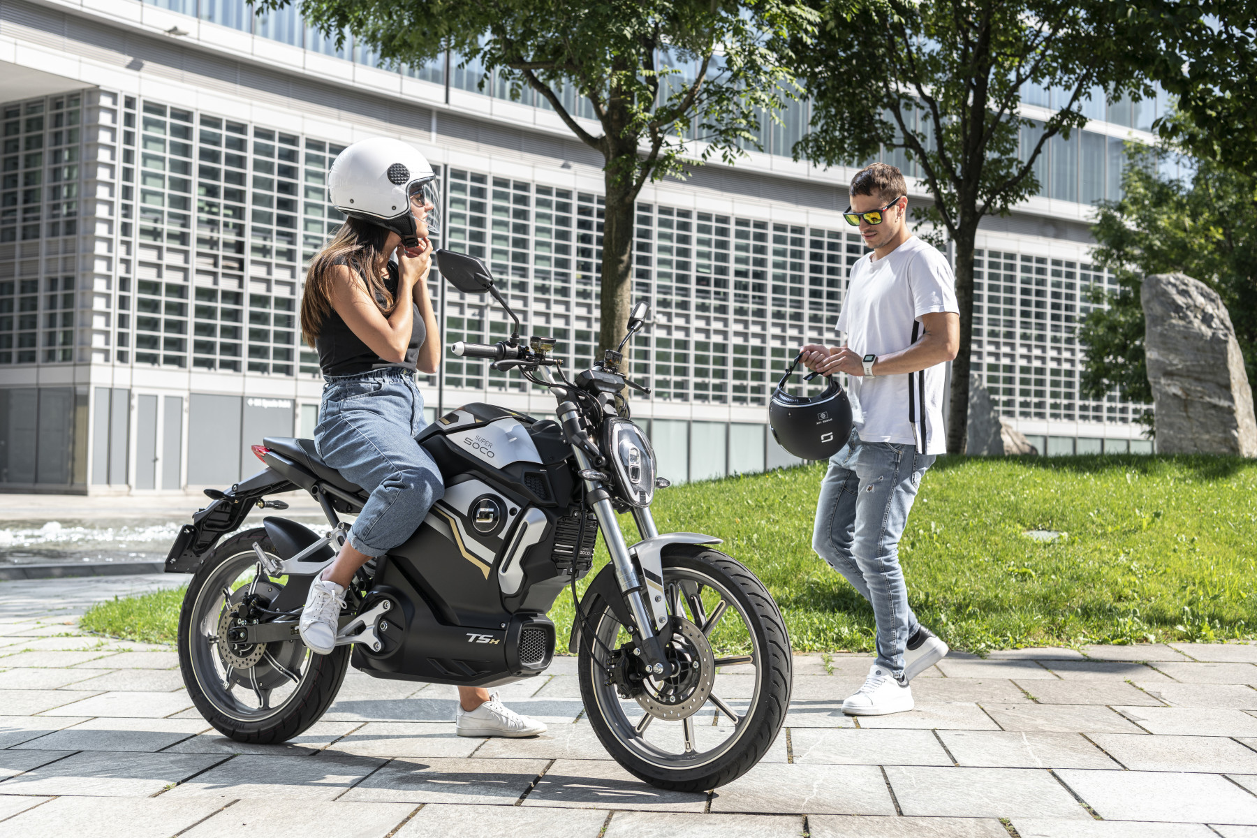 Super Soco TSx electric motorcycle lifestyle image