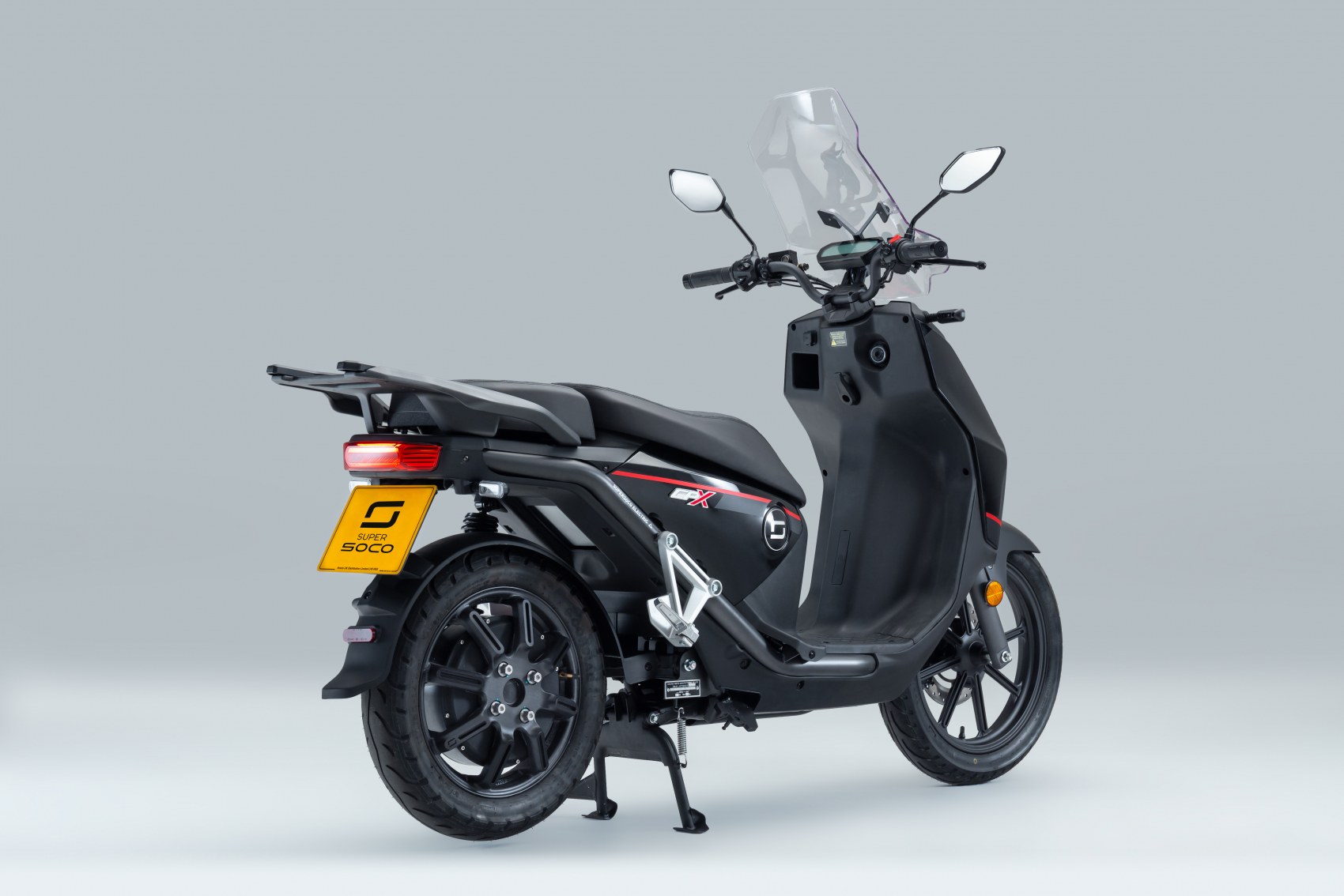 Super Soco CPx electric scooter rear three quarter profile image