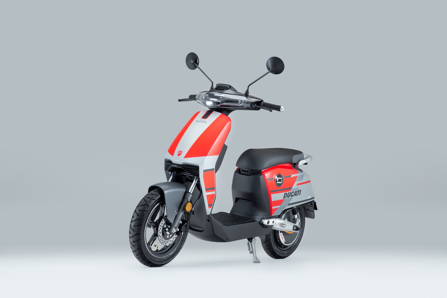 Super Soco CUx electric scooter Ducati Edition front three quarter image